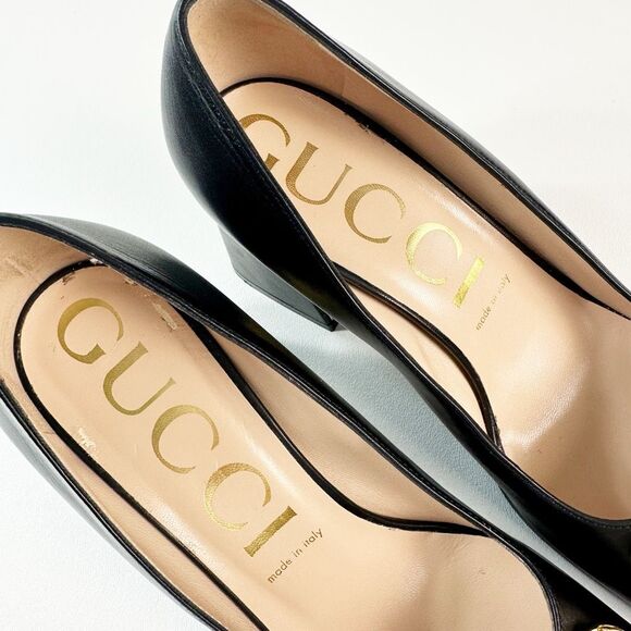 GUCCI Black Baby Bit Horsebit Square Toe Pump Size 40 US 10 Leather Block Heel - Picture 5 of 14